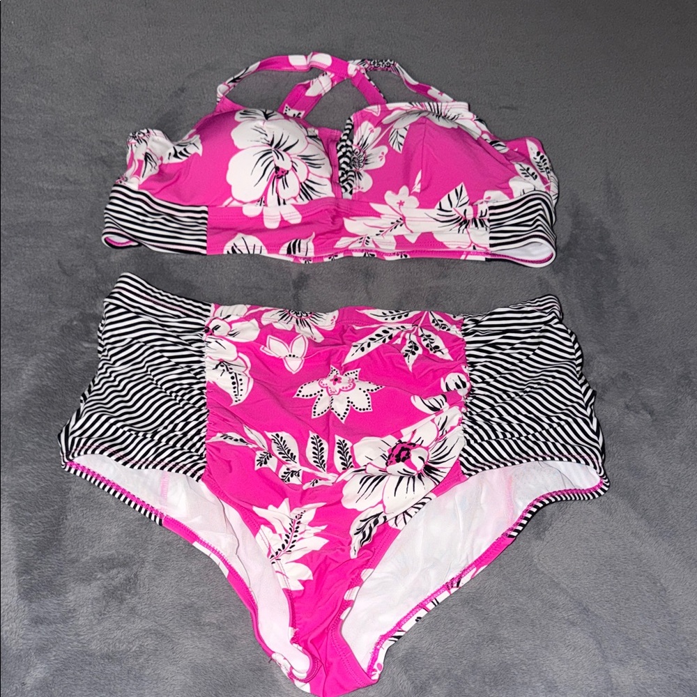 Torrid Pink and Black Floral Bikini